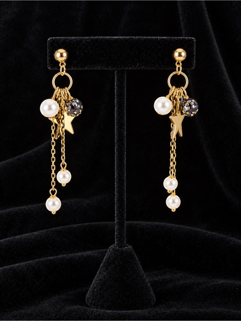Gold Pearl & Star Drop Earrings